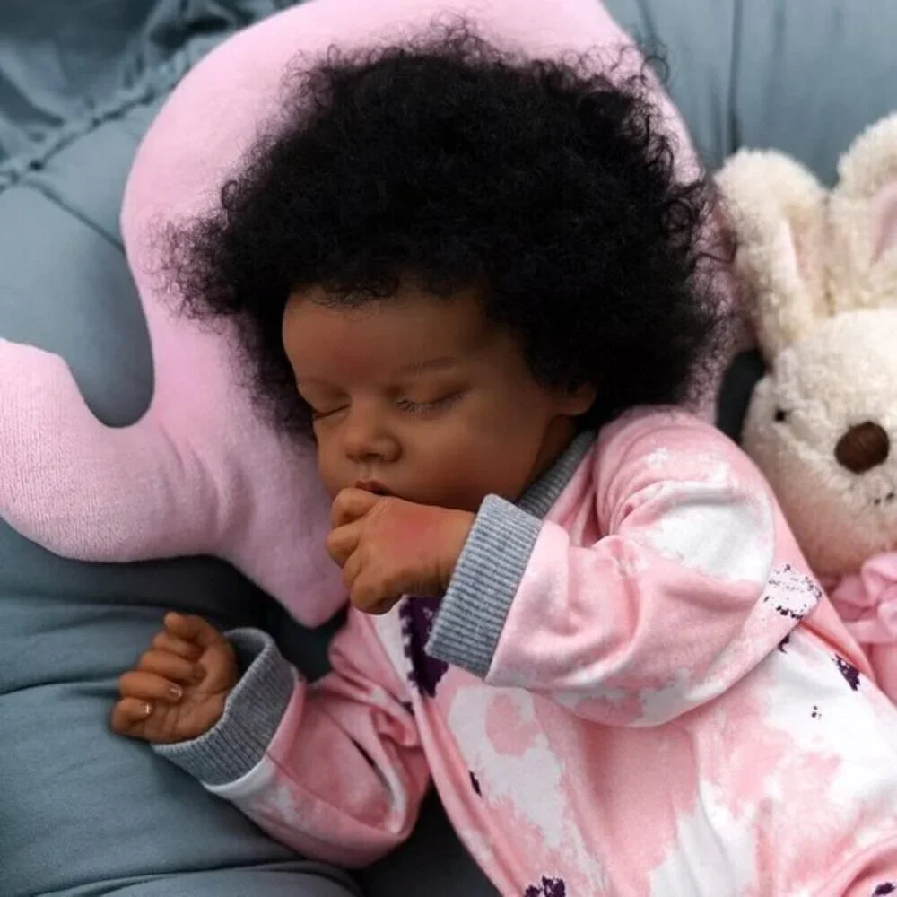 JIZHI  Reborn Baby girl Dolls Black -17Inch Baby-Soft Body & Curls Realistic